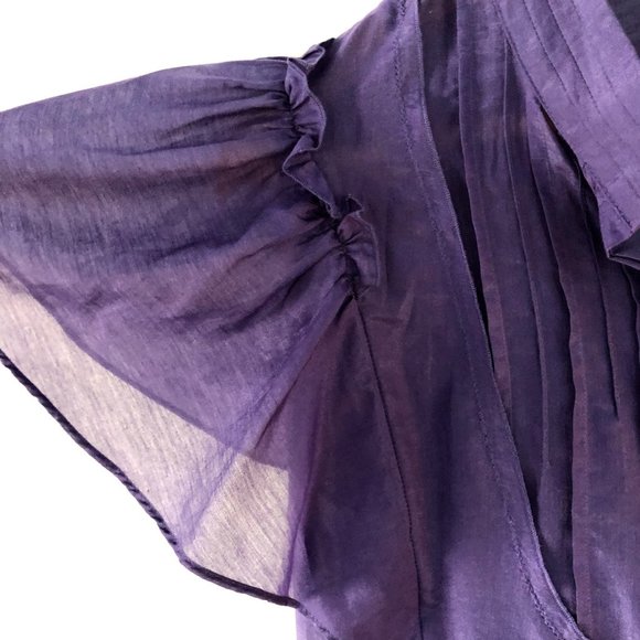 Anthropologie Flounce TBD Purple Silk Blend Short Sleeve Blouse Size L Button Up - Picture 3 of 7